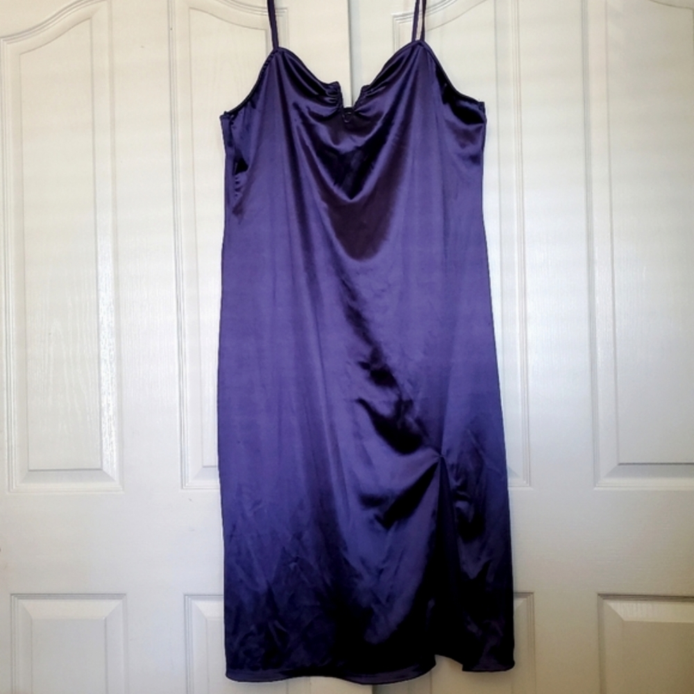 NWOT Women's Silky Dark Blue Slip Dress with Slit